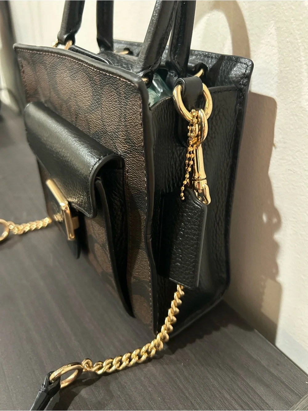 Coach Mini Pepper Crossbody in Signature Canvas with black pebbled leather EUC
